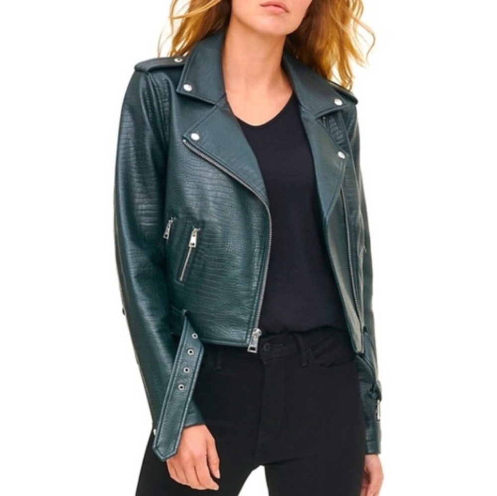 Levi's Python Print Faux Leather Cropped Moto Jac… - image 1